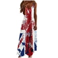thumbnail image 2 of Uootdi Women Dresses Union Jack Glitter Print Spaghetti Strap V Neck Maxi Length Loose Fit Lightweight Sundresses Casual Dresses Summer Vacation Outfit Gift, 2 of 8