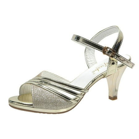 

Female s Chunky Heeled Sandals Open Peep Toe Sparkling Rhinestone Shoes for Party Outfit Cloth Matching 36 Gold