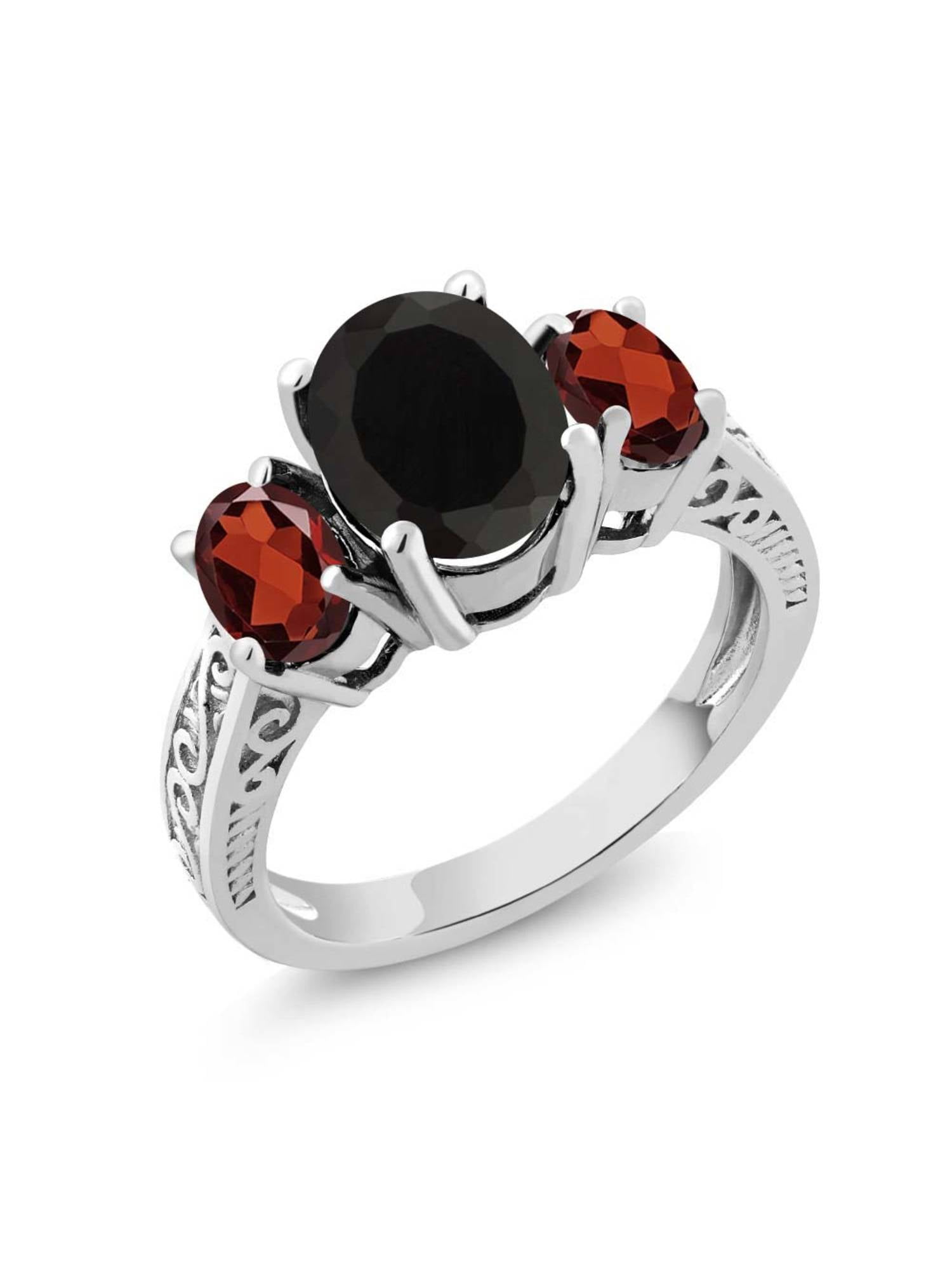 Gem Stone King 925 Sterling Silver Black Onyx and Red Garnet 3