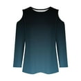 thumbnail image 5 of Gaecuw 3/4 Sleeve T Shirts for Women Summer Gradient Cold Shoulder Sleeve Tees Crewneck Loose Shirts Pullover Tops Three Quarter Blouse Stylish T Shirts Dressy Vacation Blue XL, 5 of 5