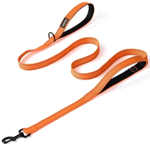 JoyPetto Heavy Duty Dog Leash with Double Handle for Large & Medium Dogs: 6 FT Reflective Nylon, Traffic Control Padded, Orange