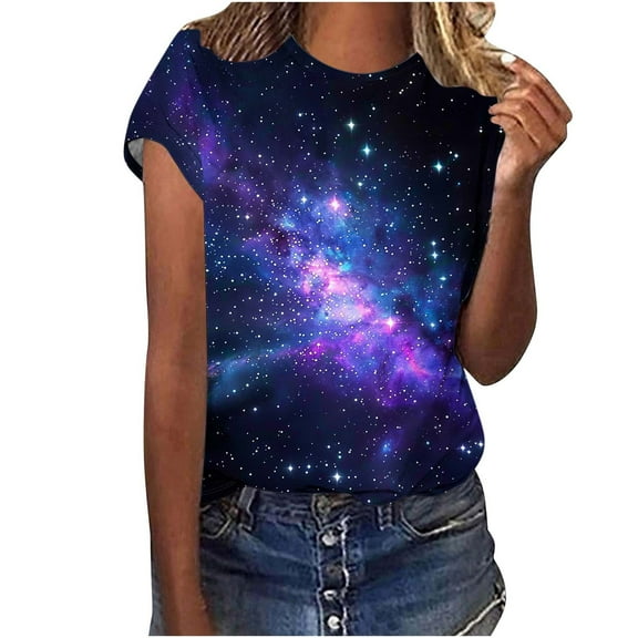 Tnhcen Women's Colorful Print Short Sleeve Crew Neck Summer Basic Tops – Plus Size Friendly Shirts S-5XL Stretchy Breathable Tops