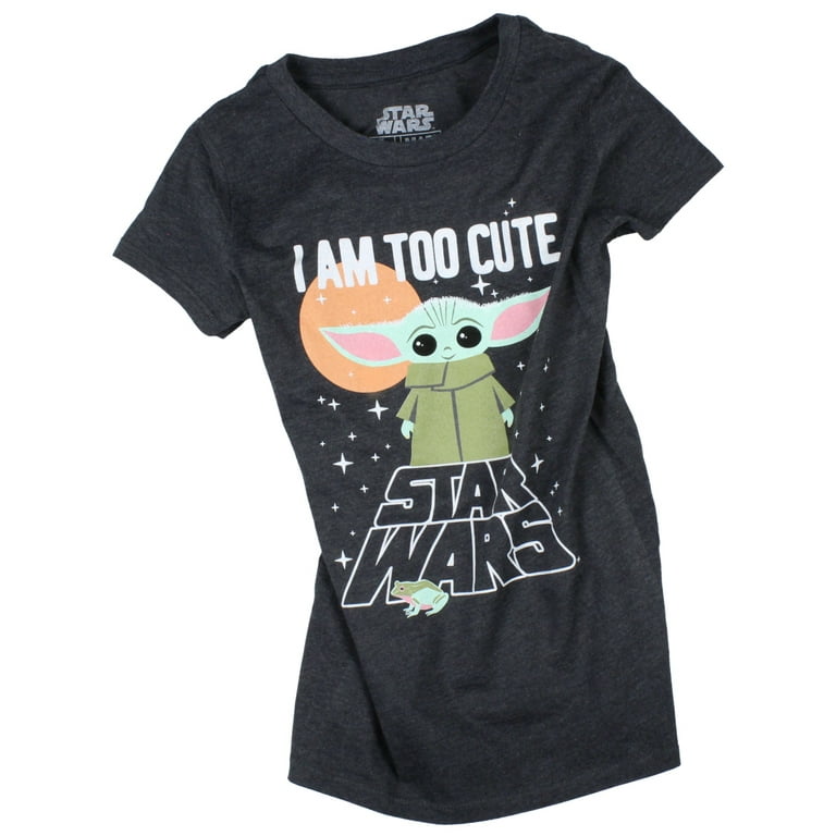 Star Wars Girls\' Shirt The Mandalorian Baby Yoda Too Cute Tee (Charcoal,  X-Large)
