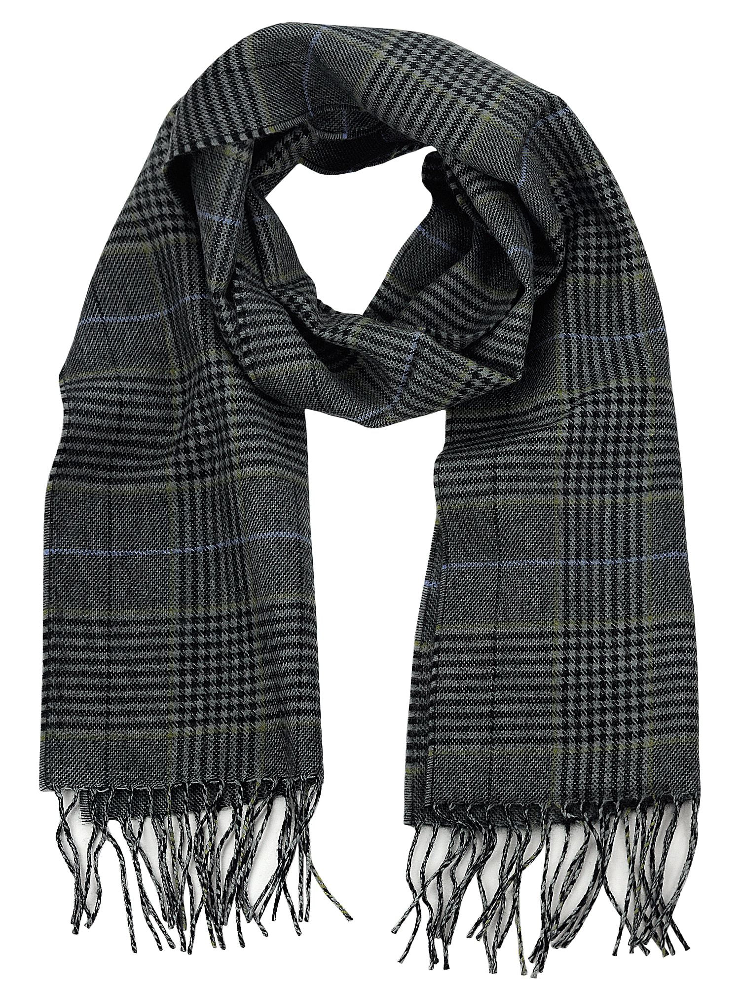 D&Y Unisex Classic Softer Than Cashmere Plaid Fringe End Scarf, Gray ...