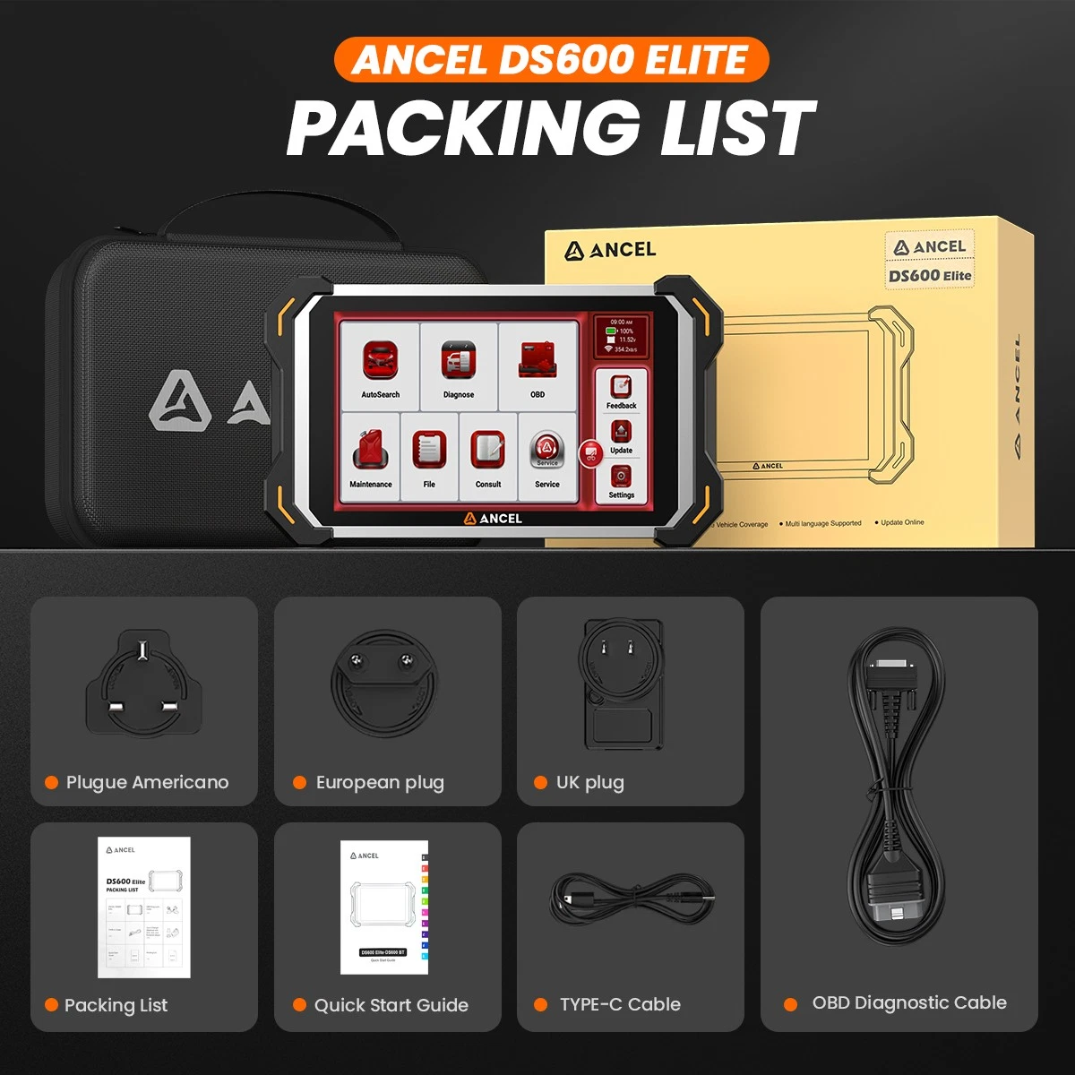 ANCEL DS600 Elite OBD2 Scanner Bidirectional Full System Diagnostic Tool 34+ Reset Service ECU Co-ding CANFD DOIP FCA AutoAuth, Online Customer Service, Lifetime Free Update