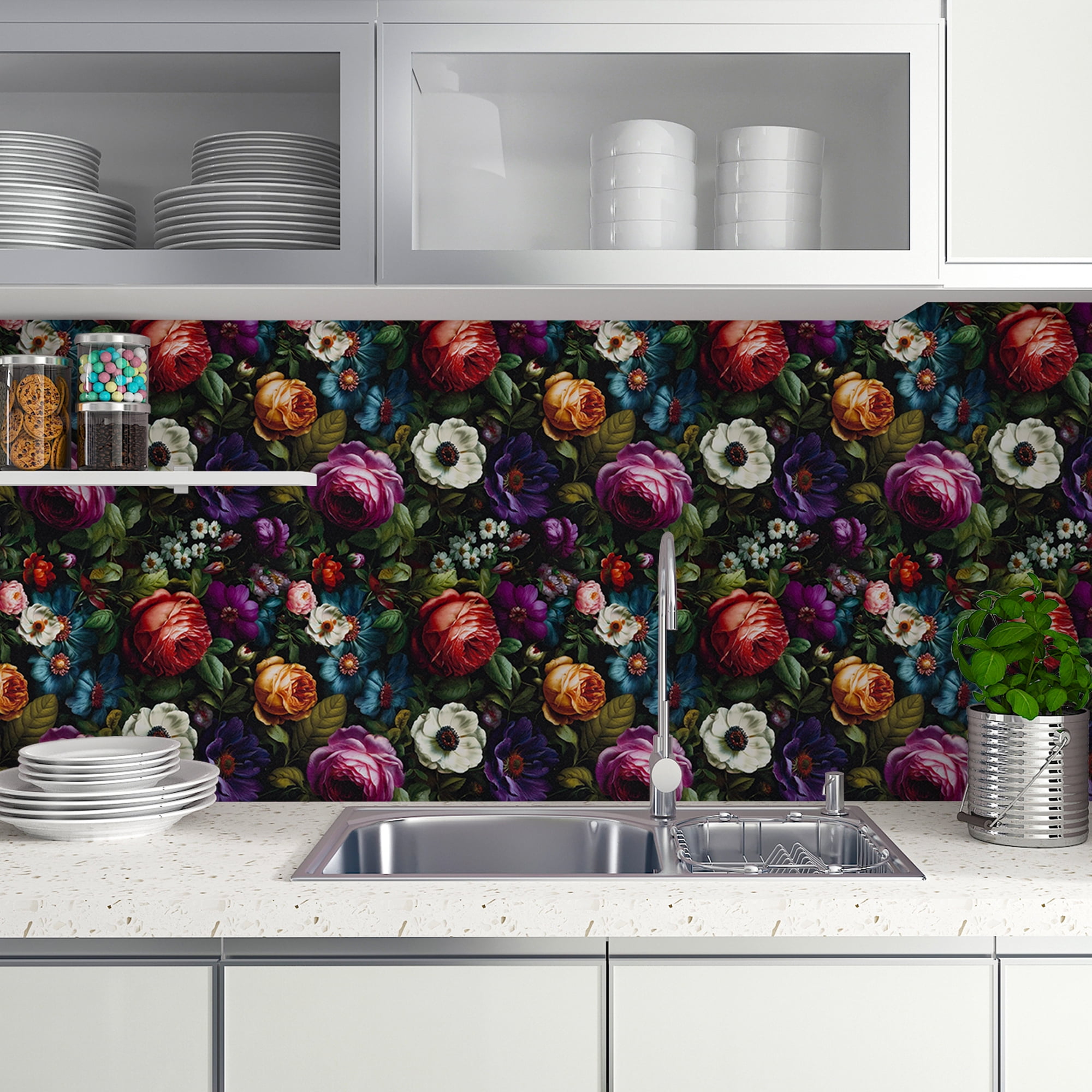 (3 pack) Abyssaly Floral Wallpaper Peel and Stick 17.3"×118.1" Floral Wallpaper Vintage Plant Watercolor Self Adhesive Textured Wall Paper Contact Paper Home Decor Wall Covering Old Furniture Renovation