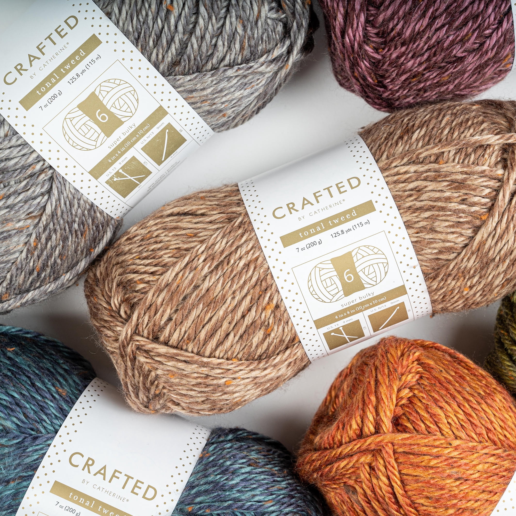 Crafted by Catherine Brown Tonal Tweed Super Bulky Yarn, 125 yards, 7oz/200g (2 Pack)