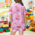 thumbnail image 5 of Kids Girls 67 Pajama Button Short Sleeve Shorts Two Piece Silk Sleepwear Children Valentine's Day Nightwear Outfit for Kids Cozy Loungewear, 5 of 5