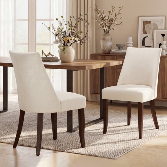AFO Upholstered Dining Chairs Set of 2 with Solid Wood Legs & Padded Seat, Wood Mid Century Side Chairs for Kitchen Desk, Dining Room and Restaurant, Beige