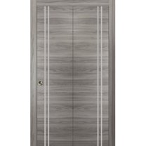 Sliding Closet Bi-fold Doors 36 x 80 inches | Planum 0310 Ginger Ash with Frosted Glass | Sturdy Tracks Moldings Trims Hardware Set | Wood Solid Bedroom Wardrobe Doors