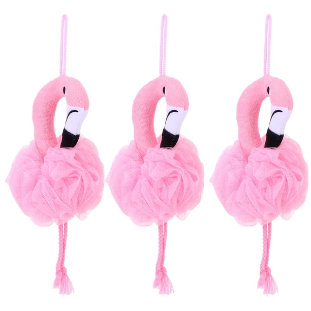 BRIGHTFUFU 3 piezas de flamencos de dibujos animados para baño, adorables bolas de baño para niños, herramienta de baño para el hogar
