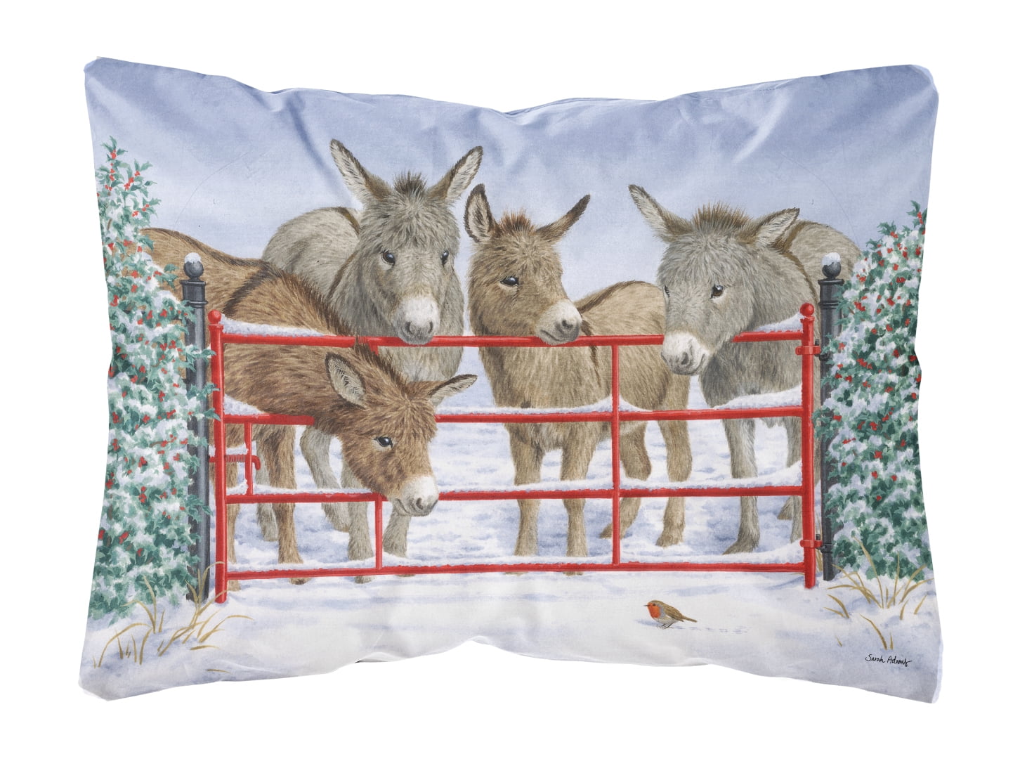 Donkeys and Robin Fabric Decorative Pillow