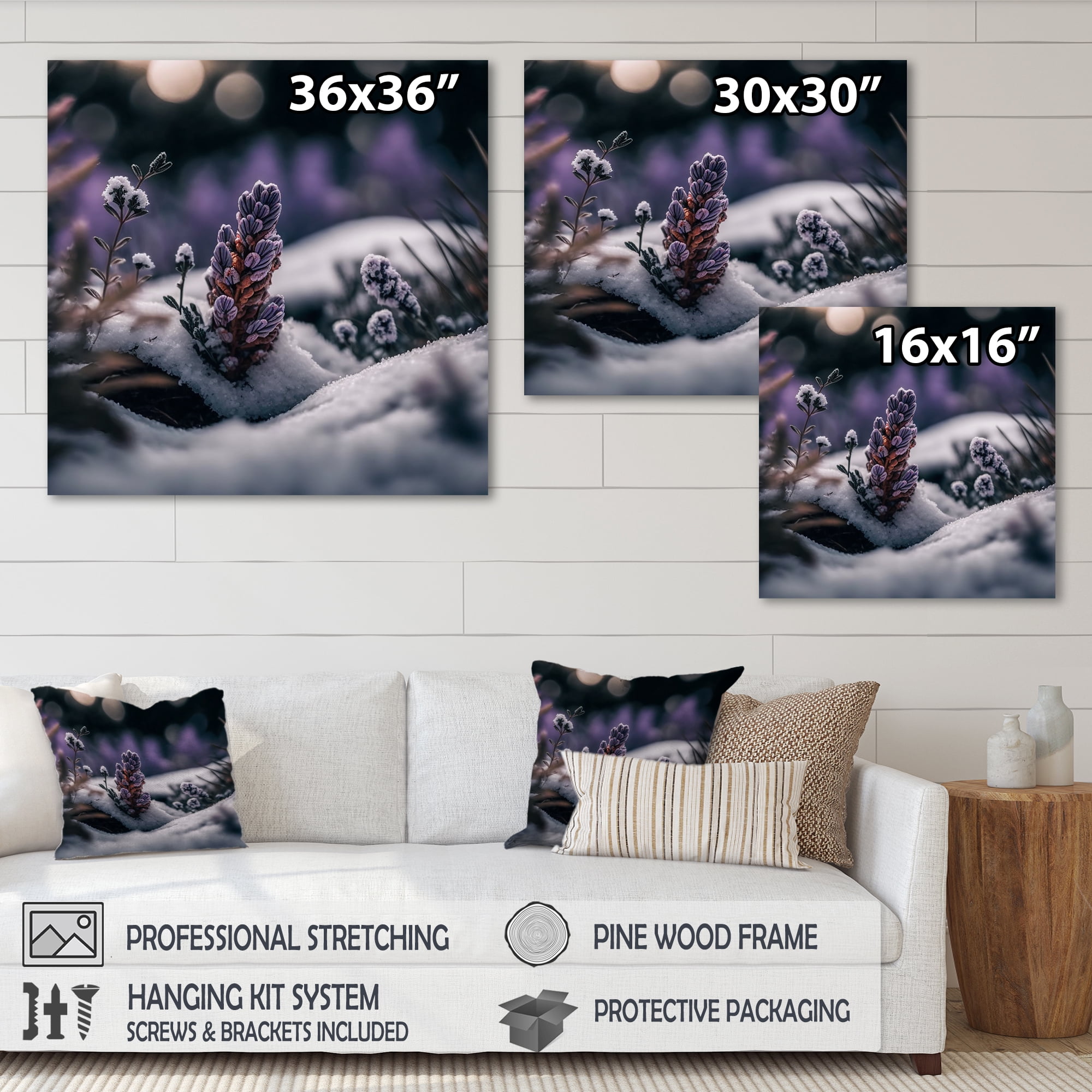 Designart A Blooming Purple Lavender Flower In Winter II Canvas Wall Art