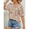 thumbnail image 3 of TEMOFON Womens Blouse Fashion Floral Top Crew Neck Loose Shirt for Women Casual Dressy Elegant T-shirts Orange Colourful Tee, 3 of 6