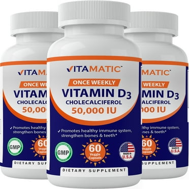 3 Pack - Vitamatic Vitamin D3 50,000 IU Weekly Dose 60 Veggie Capsules