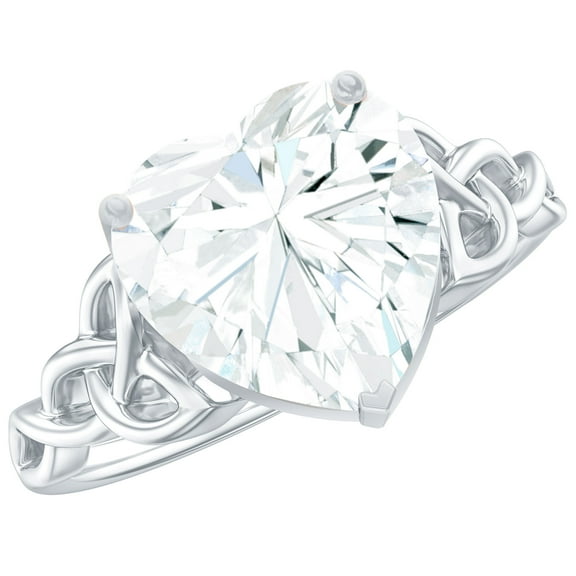 Rosec Jewels Moissanite Heart Shaped Engagement Ring 2 Carat - Celtic Knot Ring for Women (8 mm, D-VS1 Quality Certified), 925 Sterling Silver, US 4.00