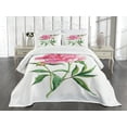 thumbnail image 3 of Ambesonne Nature Quilted Bedspread Set 3 Pcs, Vintage Peony, Queen Size, Pink White Green, 3 of 5