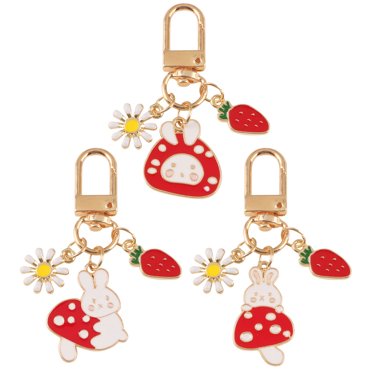 Miangastore Cute Bunny Keychain Metal Rabbit Shape Assorted Color 3Pcs 3.5x0.8in
