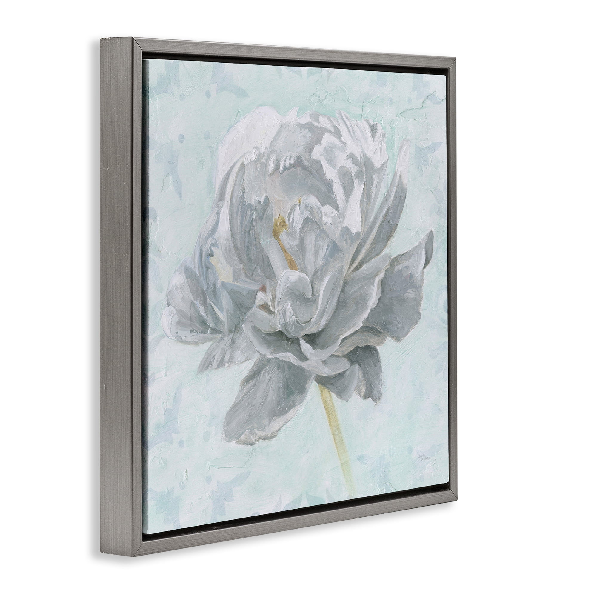 Stupell Industries Sublime Peony Bloom Botanical & Floral Painting Gray Floater Framed Art Print Wall Art, 18 x 18
