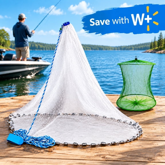 WEAIZYS Saltwater Fishing Cast Net 8ft Radius – Heavy Duty Real Zinc Sinker Weights, 3/8 Inch Mesh Size for Bait Trap Fish, Casting Net for Fishing, Fish Trap, Atarrayas para Pescar