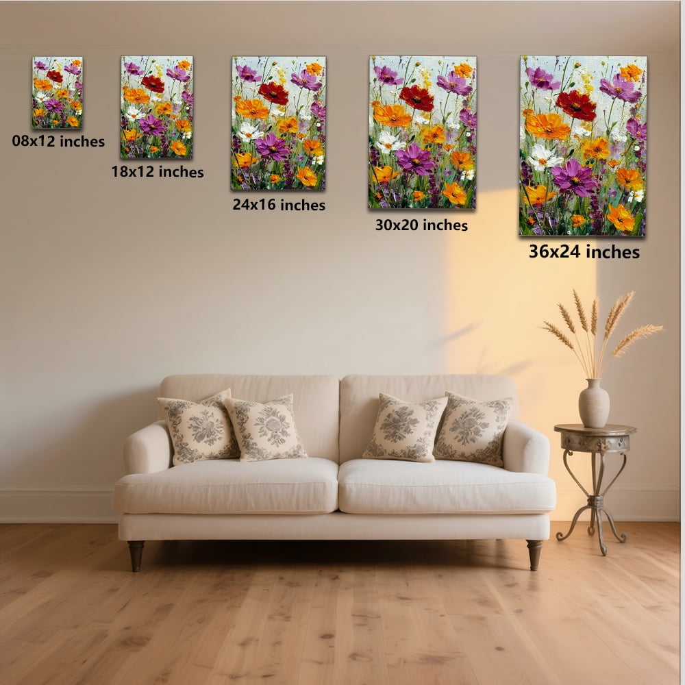 Topbout Art Vibrant Wildflower Field - Painted Canvas Art 8 in x 12 in Framed Painting Canvas Art Prints