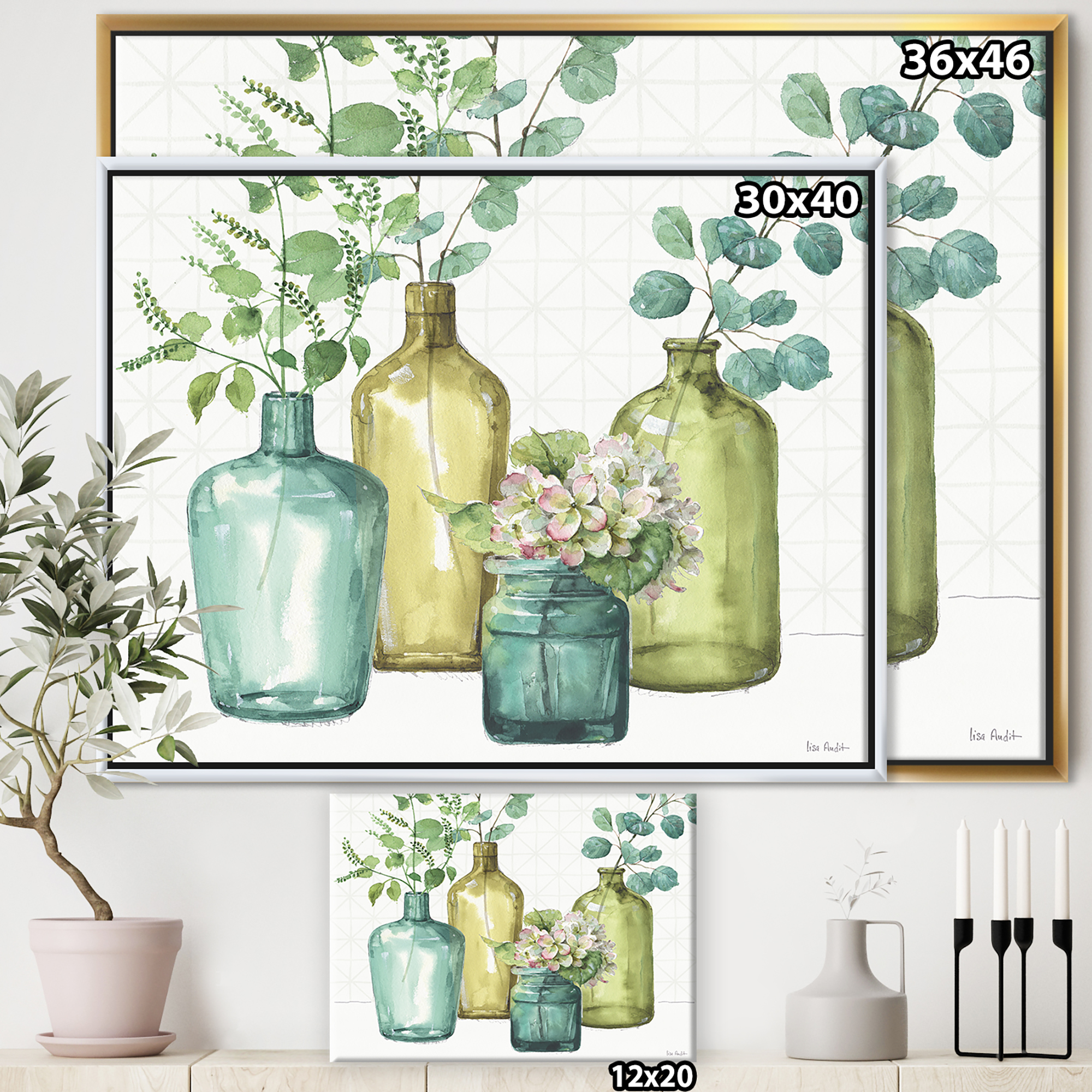 Designart ' Mixed Botanical Green Leaves VIII ' Cottage Framed Canvas