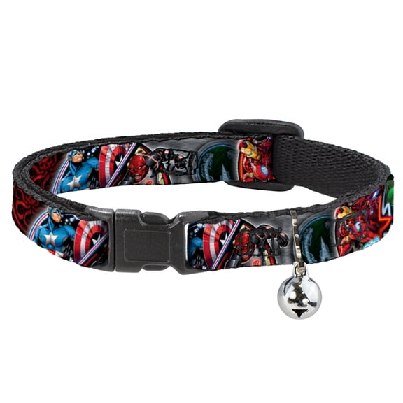 Marvel Comics Breakaway Cat Collar With Bell, Plastic Clip, Easy Adjustable, Marvel Avengers Superhero Villain Poses, 8.5 to 12 Inches 0.5 Inch Wide
