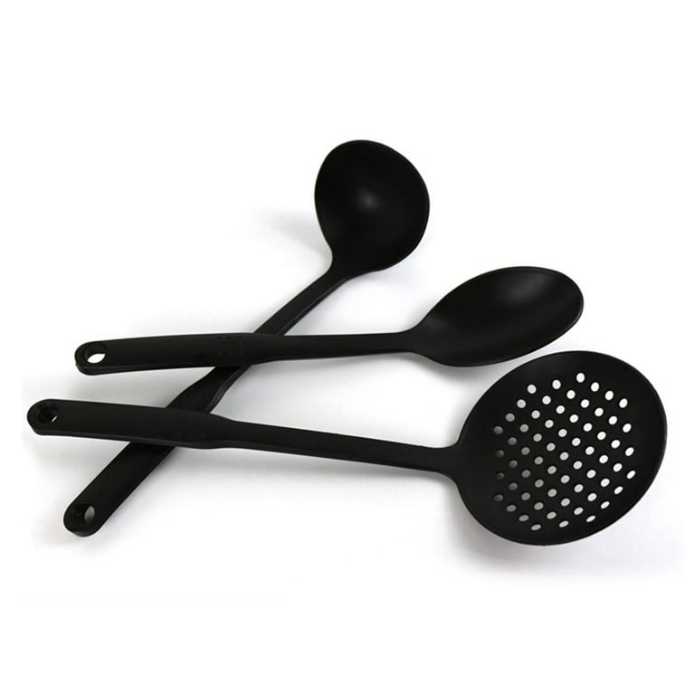 Ecerangus 2 Pcs Silicone Nonstick Mixing Spoon, Silicone Spoons for Cooking Heat Resistant, Cooking Utensil for Kitchen Cooking Baking Stirring Serving (Black)