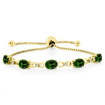 Gem Stone King 18K Yellow Gold Plated Silver Green Chrome Diopside and White Lab Grown Diamond Tennis Bracelet for Women (3.52 Cttw, Gemstone Birthstone, Oval 7x5MM, Fully Adjustable up to 9 inch)