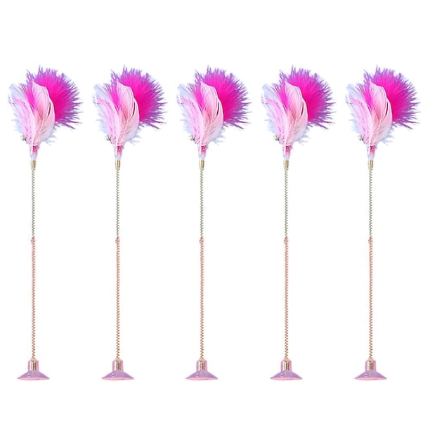 Juguete interactivo para gatos con plumas, Base de ventosa, resorte de alambre, 5 uds.