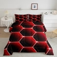 thumbnail image 2 of Honeycomb Comforter Set Twin Size 3D Stereoscopic Black and Red Hexagon Bedding Sets Geometric Hexagonal Beehive Quilt Simplistic Geometrical Geometry Room Decor, 2 of 6