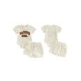 thumbnail image 2 of BemeyourBBs Newborn Baby Girls Daddy's Girl Outfits Summer Clothes Waffle Knit Letter Embroidery Short Sleeve Romper and Elastic Waist Shorts Set, 2 of 9