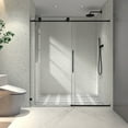 thumbnail image 4 of 60X76'' Matte Black Frameless Shower Door, Bathroom Sliding Shower Door with 304 Stainless Steel Pulleys & Adjustable Soft Closing Functio, 4 of 9