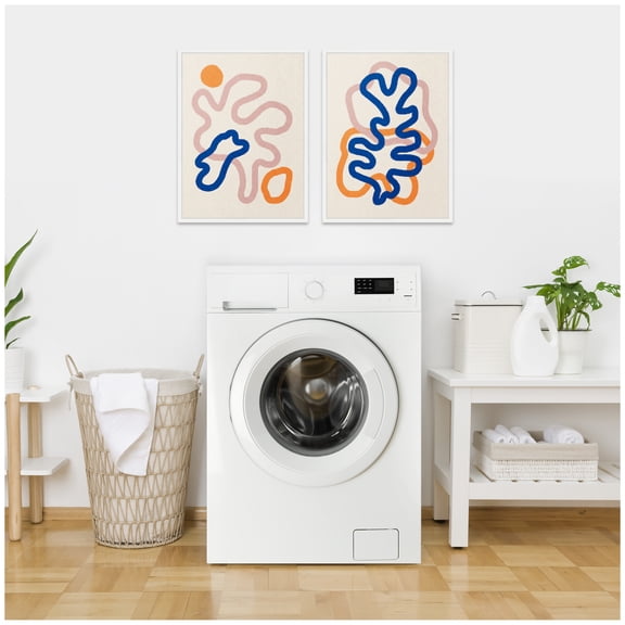 Kate and Laurel Abstract Line Art 1 and 2 Set of 2 18x24 Framed Canvas Wall Art Set by July Art Prints, Sylvie White, Modern, Abstract Art for Wall Decor, Living Room, Bedroom