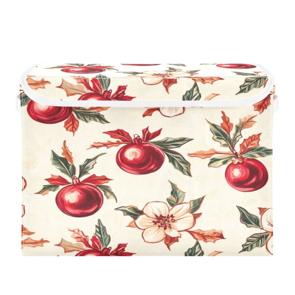 Storage Box With Lid 16.5x12.6x11.8In Foldable Stacked Household Storage Box Christmas Red Ball
