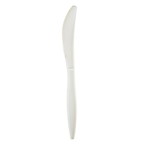 Boardwalk BWKKNIFEMWPPIW 5.86 in. Mediumweight Wrapped Polypropylene Plastic Knife Cutlery - White (1000/Carton)