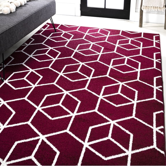 JONATHAN Y SUPERSOFT 8 x 10 Area Rug, Tumbling Blocks Modern Geometric - Red/White, SEU101I-8