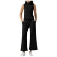 thumbnail image 2 of Hpapadks Womens Loungewear Set Summer 2 Piece Outfits Solid Mock Neck Sleeveless Tank Top Wide Leg Pants Tracksuits for Women Set, 2 of 6