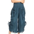 thumbnail image 1 of Sakkas Loore Womens Wide Leg Gaucho Pants Cotton with Pockets and Smock Waist - Steel Blue - One Size Regular, 1 of 5