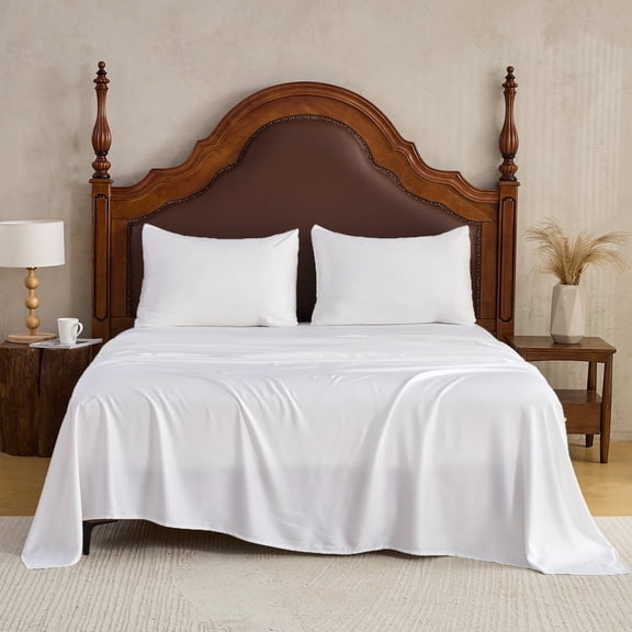 Gogreen 4PC Bamboo Queen Sheet Set, Deep Pocket Fit 16", Breathable Super Soft Luxury Hotel Style Home Decor Queen Size Sheet Set, Gift for Women, Men - 2 Pillowcases, 1 Flat Sheet, 1 Fitted Sheet