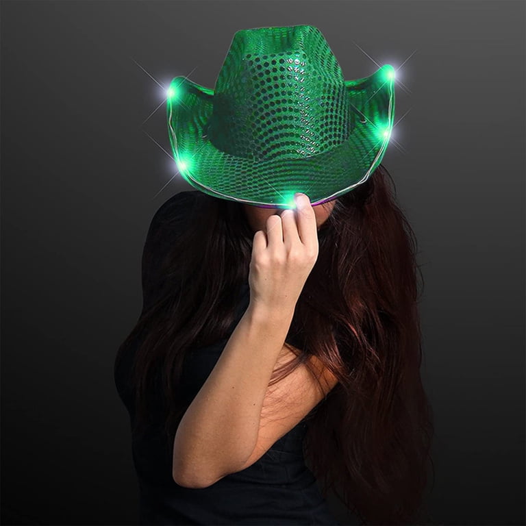 St. Patricks Day LED Light Up Sequin Cowboy Hats, 2025 Under 