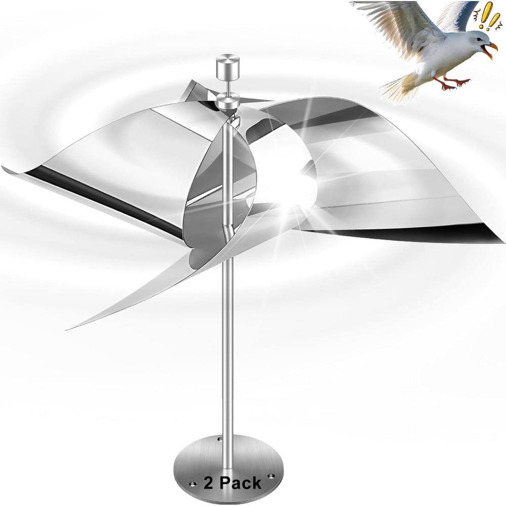2 Pack Reflective Wind Powered Scare Devices, Upgraded Spinning Reflective Kites for Yard, Garden, Rooftop and Vegetable Gardens, All Birds Such as Woodpeckers and Pigeons Will Leave