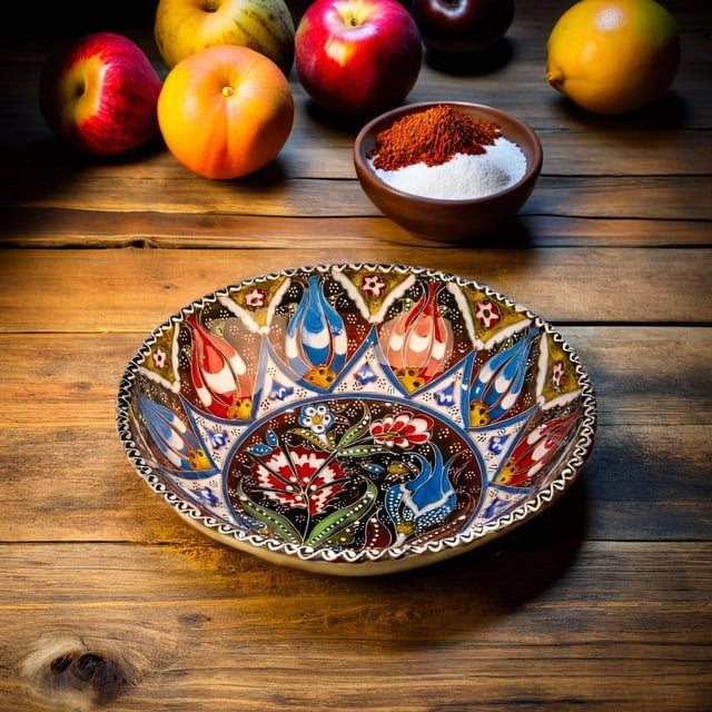 Turkish Ceramic Bowls Handcrafted - 20 cm Round Decorative Mini Bowls for Spices, Snacks, Soap, Condiments - Set for Kitchen or Home Décor