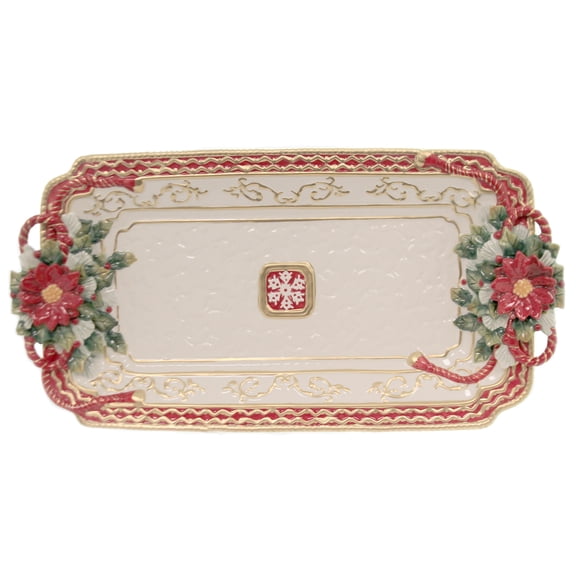 Ceramic Poinsettia Tray Platter 20x10 Holiday  Mom