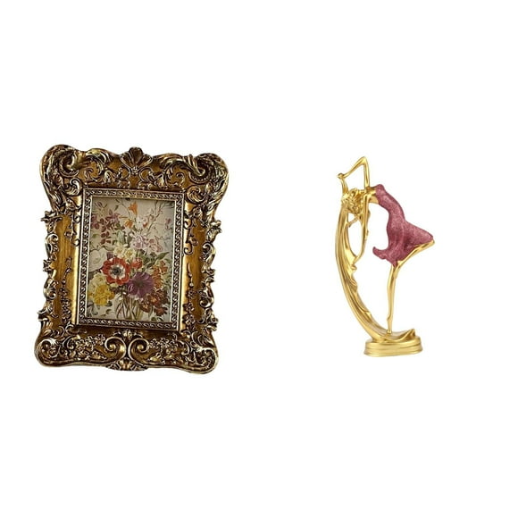 Marco de fotos,Marco de fotos retro Marco de fotos de mesa vintage,Marco de fotos adornado para colgar en la pared,decoración del hogar,Estatua de la niña bailarina,Estatua de bailarina de