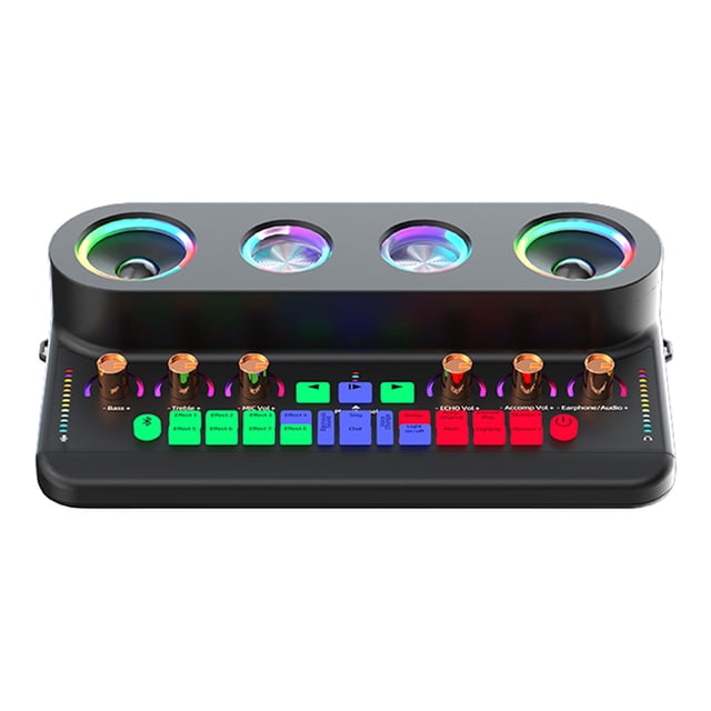 Riwcyla Sound Card & Audio Podcast Equipment Portable Karaoke Machine Multifunctional Rechargeable BT Sound Card Electric Sound Broadcast Equipment with DSP Noise Reduction Colorful Light Effect