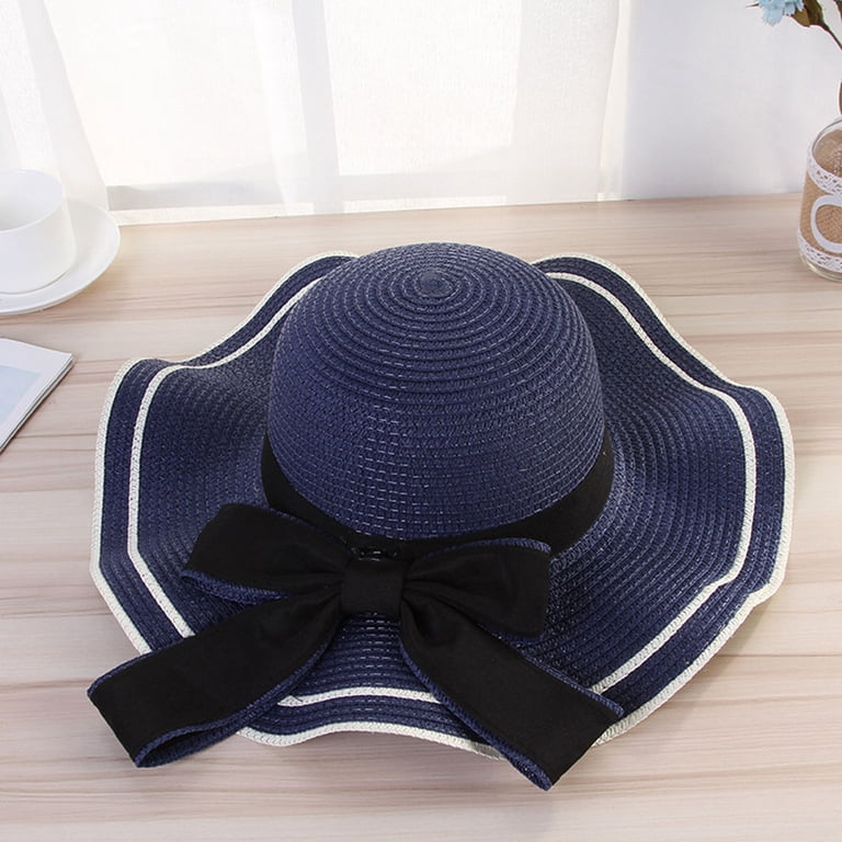 Windproof Sun Hat Spring Summer Wide Brim Bowknot Decor 