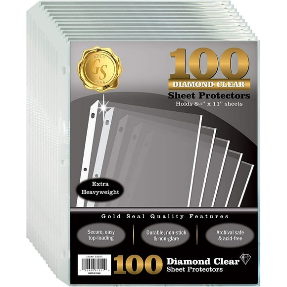 100 Comte Diamant Clair Extra Lourds Protecteurs de Feuille, 4 mils Forte, par Gold Seal, 8,5 x 11", Charge Supérieure, 100 Pack