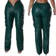 thumbnail image 2 of Pantalones casuales de cuero Pantalones de bolsillo 3D de moda europea y americana Pantalones elásticos de escote en V profundo, 2 of 5