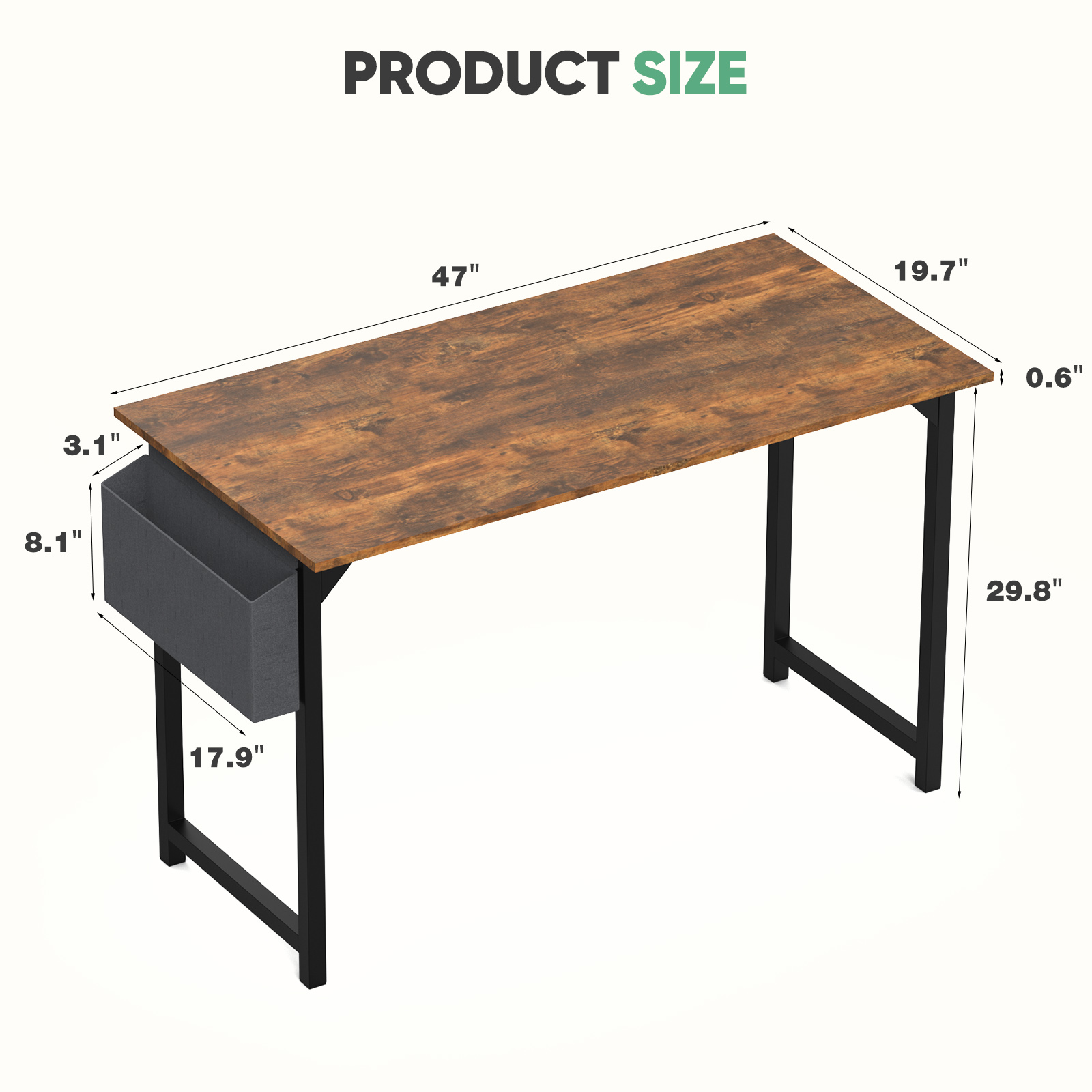 MAYEERTY 47 Inch Writing Desk with Fabric Drawers & Storage Bag, Modern Home Office Desk,Oak